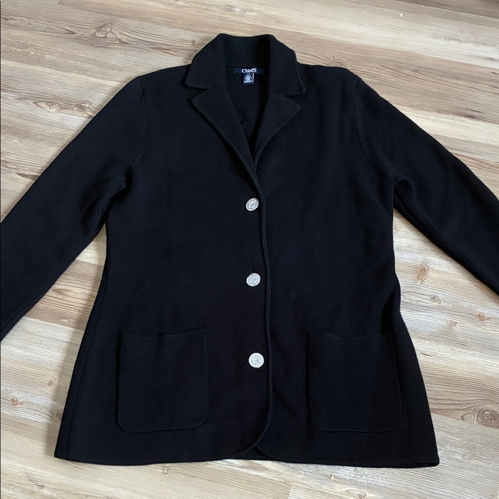 Chaps Sweater Blazer Black 3 button Single breast… - image 3